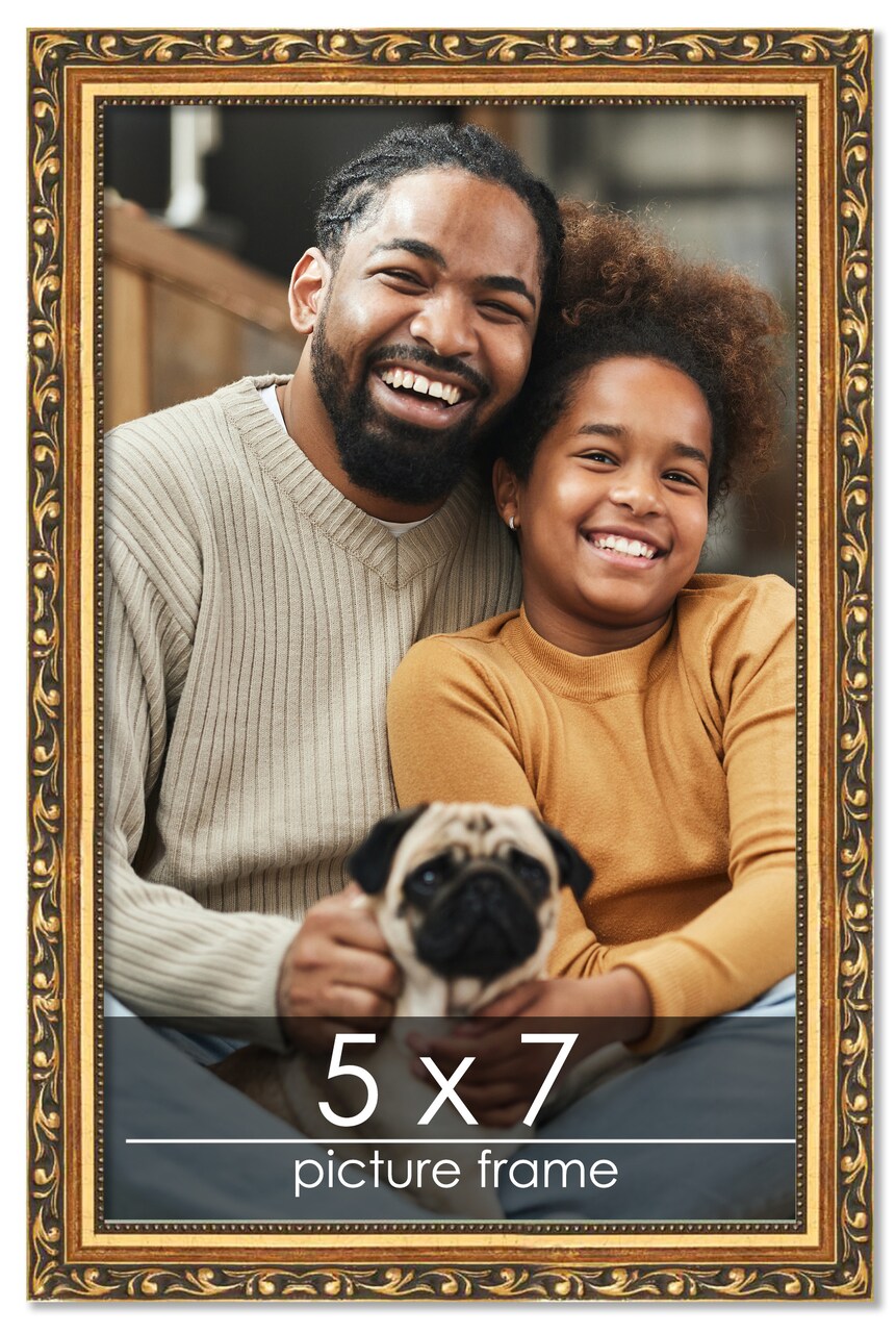 5x7 Solid Wood Antique Picture Frame with UV-Resistant Acrylic & Acid-Free Backing, Available in 4 Finishes: Bronze, Gold, Silver, and Gold with Black